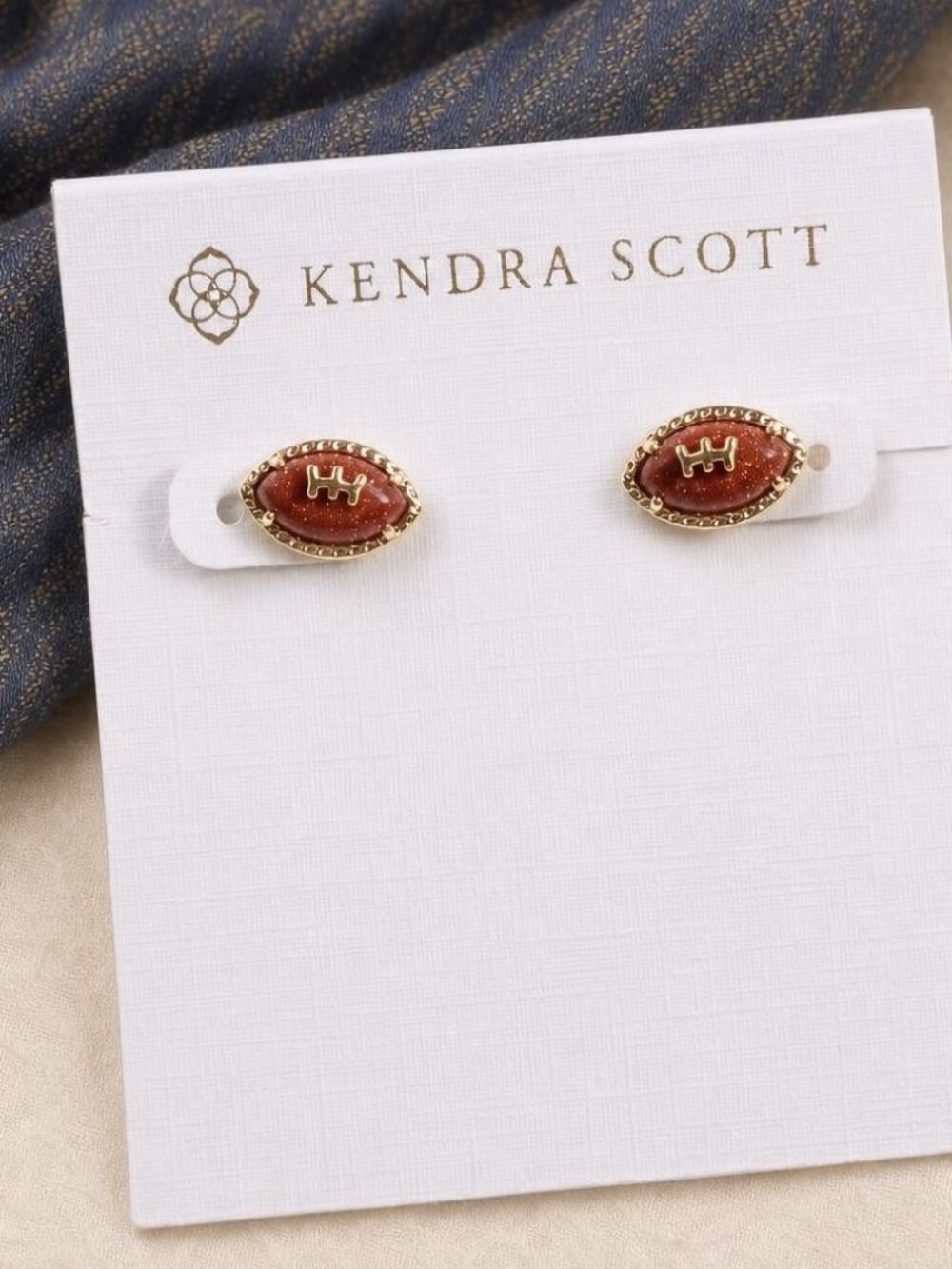 Kendra Scott Football Gold Orange Goldstone Stud Earrings